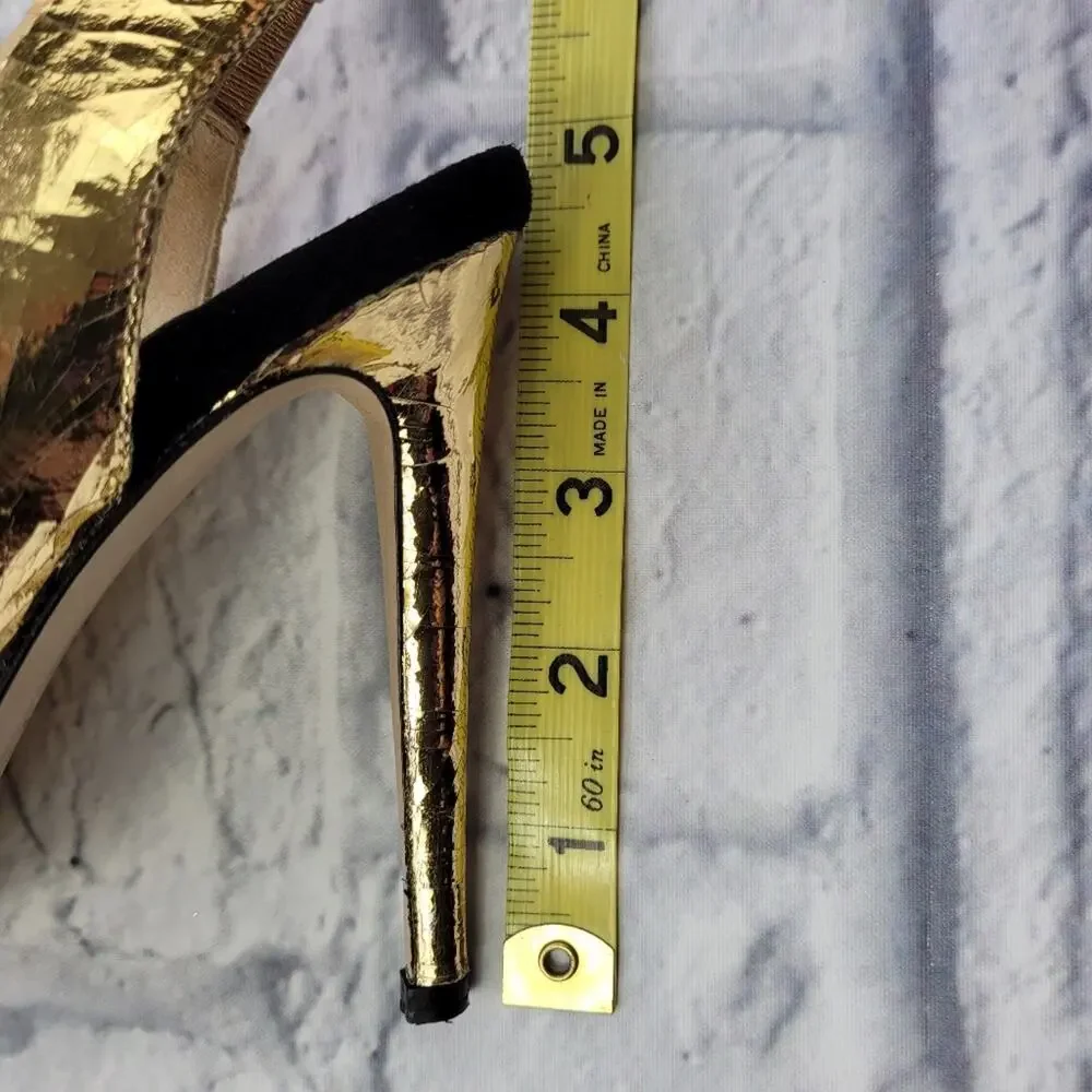 Reed Krakoff Crackled Gold Stiletto Slingback Platform Pumps size 6 1/2